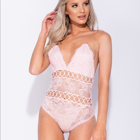 Lace Panel Cutout Plunge Neck Bodysuit - Picture 3 of 8